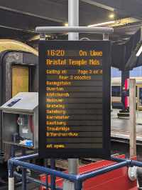 Timetable display at Waterloo, showing train to Bristol